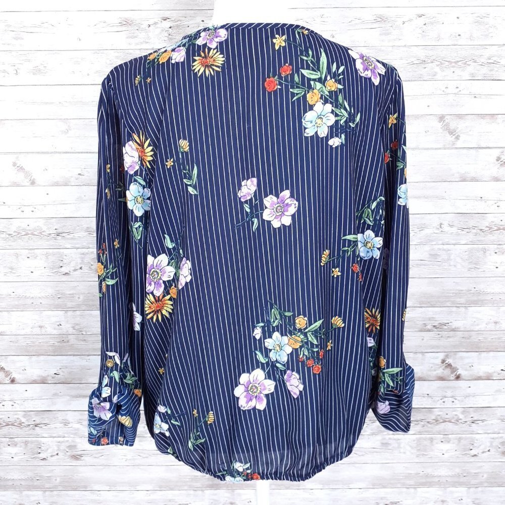 Midnight Sky Womens Wrap Top XL Floral Navy 597A - Picture 3 of 4